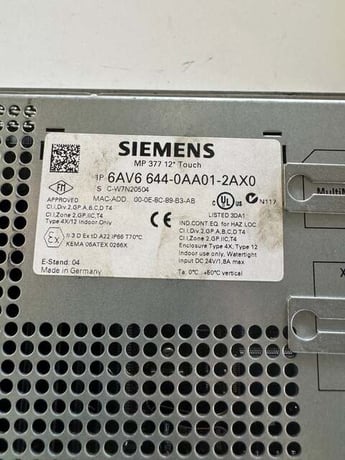 Siemens #6AV6-644-0AA01-2AX0, SIMATIC MP 377 12" Touch Panel HMI, 800 x 600 TFT, 24 VDC, Type 4X/12 - Image 2