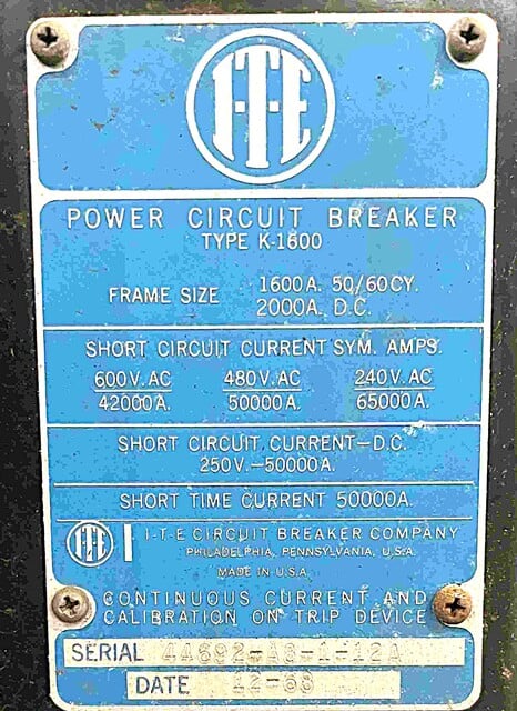 1600 Amps, ITE #K-1600, air circuit breaker, 600 Volts (2 available) - Image 3