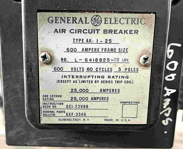 600 Amps, General Electric #AK-1-25, air circuit breaker, 600 Volts, AC Pro trip - Image 3