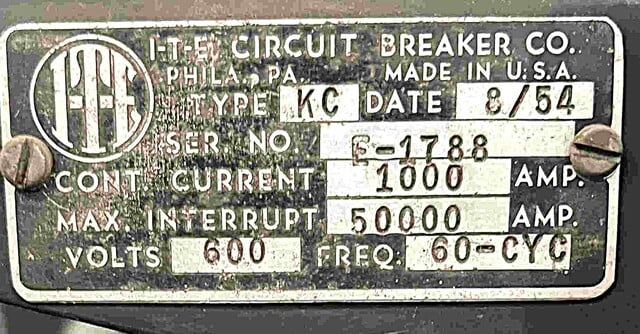 1000 Amps, ITE #KC-1000, air circuit breaker, 600 Volts, AC Pro trip, Rebuilt - Image 3