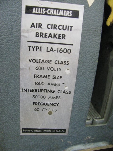 1600 Amps, Allis-Chalmers #LA-1600A, air circuit breaker, AC Pro trip, Rebuilt (4 available) - Image 4