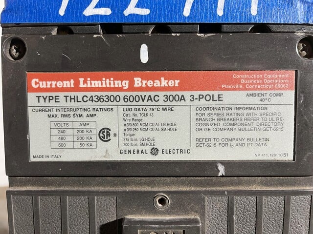 300 Amps, General Electric #THLC436300, molded insulated case circuit breaker, 600 Volts - Image 2
