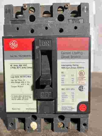 40 Amps, General Electric #TEL136040WL, molded insulated case circuit breaker, 600 Volts - Image 1