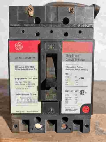 100 Amps, General Electric #TEML36100, molded insulated case circuit breaker, 600 Volts - Image 1