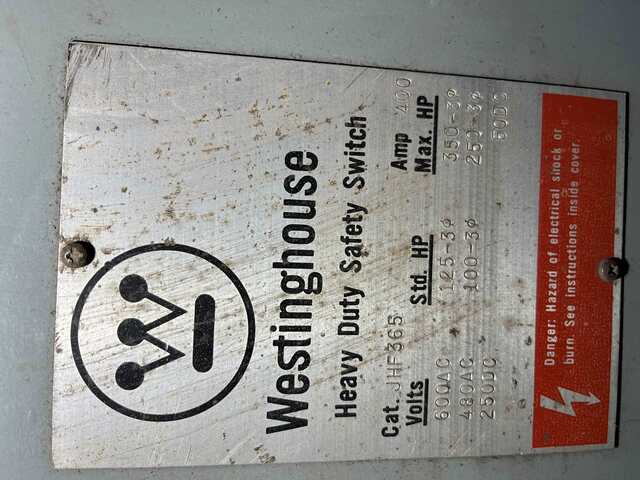 400 Amp. Westinghouse #JHF365, fused AC safety switch, 3-pole, 600 Volts - Image 3