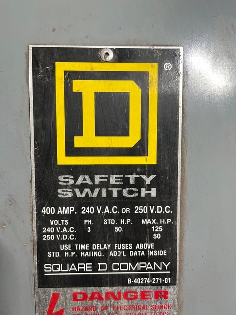 400 Amp. Square D, fused DC safety switch, 2-pole, 250 Volts, Like New - Image 4