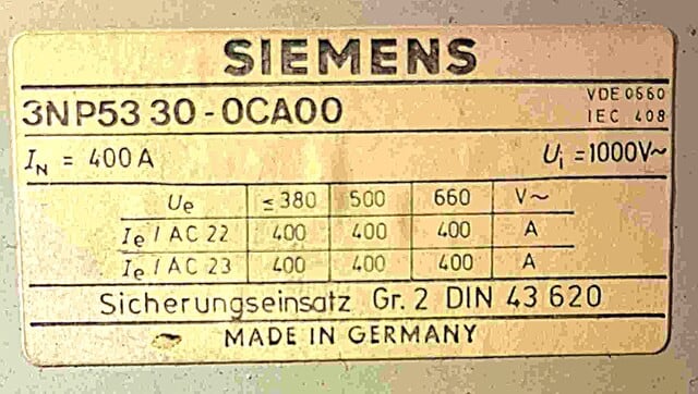 400 Amp. Siemens #3NP5330-OCAOO, fused AC safety switch, 3-pole, 1000 Volts (2 available) - Image 4