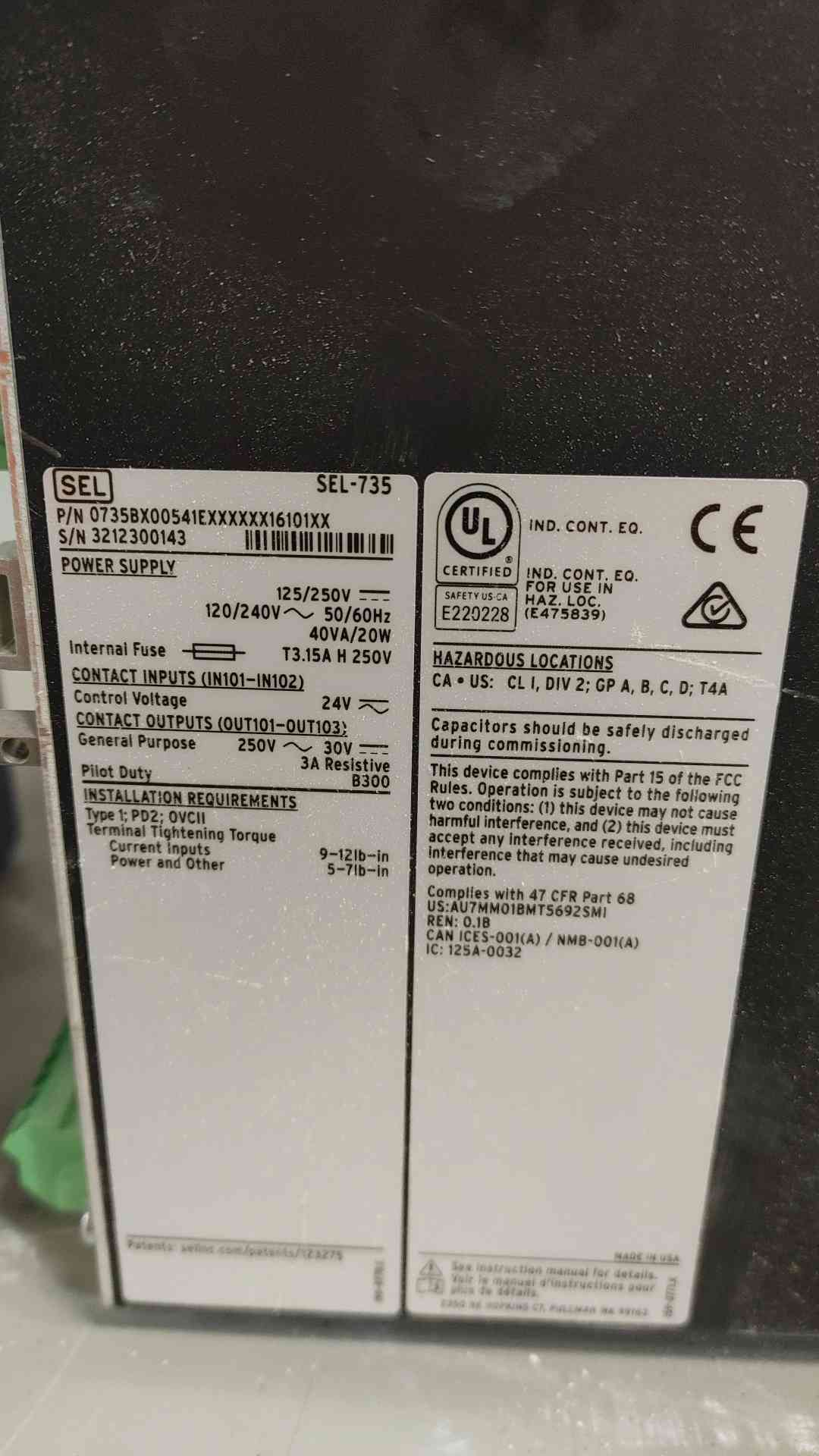 Schweitzer #SEL-735, Power Quality & Revenue Meter - Image 2