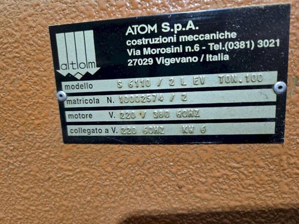 100 Ton, Atom #S-6110/2-L-EV, Die Cutting Press - Image 10