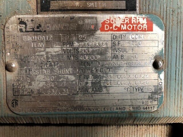25 HP 1150/2000 RPM Reliance, Frame B4010ATZ, TENV, stab shunt, 500 VA, 240 VF - Image 2