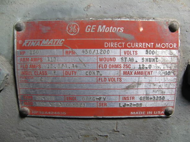 250 HP 650/1200 RPM General Electric, Frame 6513, DPFG-FV, stab shunt, 500 VA - Image 2