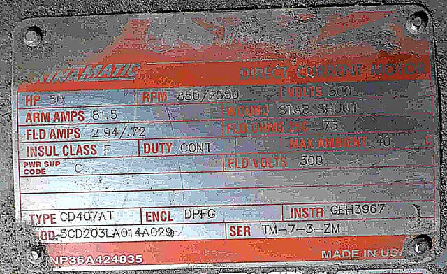 50 HP 850 RPM General Electric, Frame 407AT, DPFG, stab shunt, 500 VA - Image 4