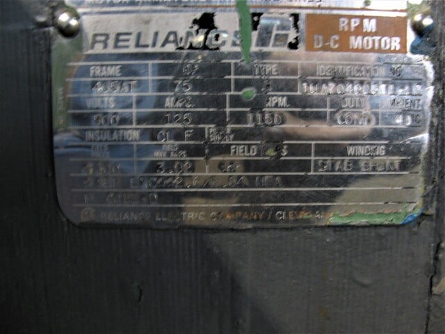75 HP 1150 RPM Reliance, Frame 405AT, TEFV, stab shunt, 500 VA, 300 VF - Image 2