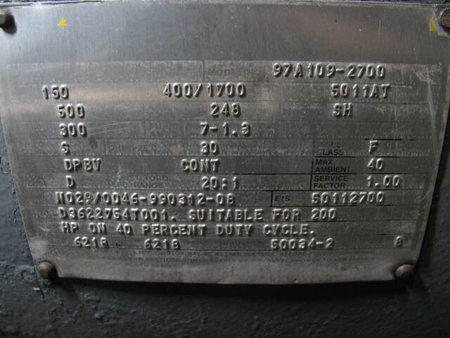 150 HP 400/1700 RPM Reliance/Baldor, Frame 5011AT, DPBV, shunt, 500 VA, 300 VF (3 available) - Image 2