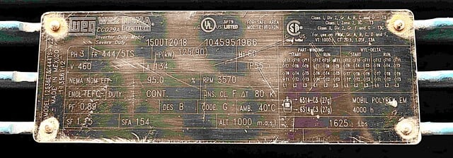 125 HP 3570 RPM WEG, Frame 44415TS, TEFC, inverter duty, 460 Volts - Image 2
