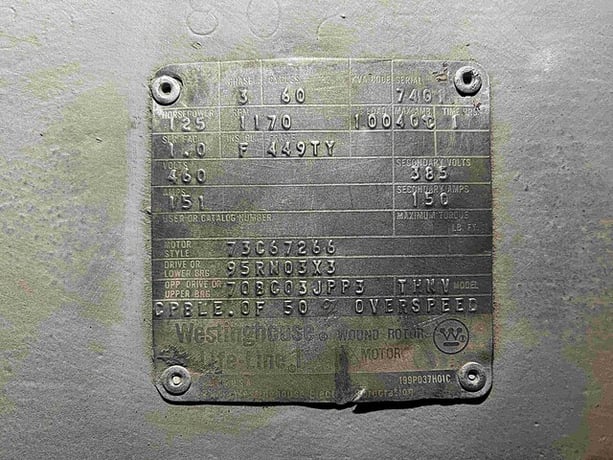 125 HP 1170 RPM Westinghouse, Frame 449TY, DP, 385 Volts - Image 2