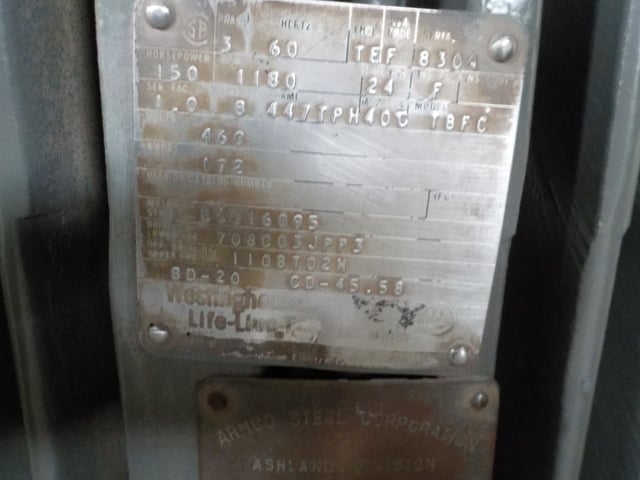 150 HP 1180 RPM Westinghouse, Frame 447TPH, TEFC, VHS, vertical hollow shaft, vertical hollow shaft, 460 Volts - Image 2