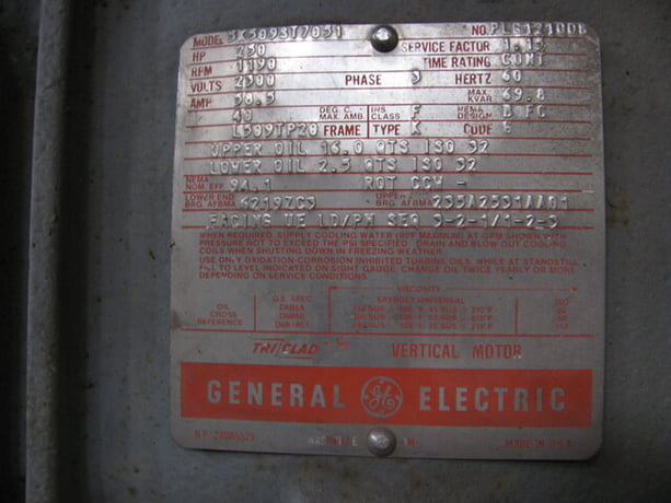 250 HP 1190 RPM General Electric, Frame L509TP20, TEFC, VHS, vertical hollow shaft, vertical hollow shaft - Image 1