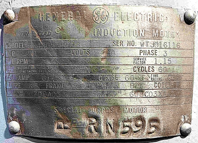 50 HP 1770 RPM General Electric, Frame 365UP, DP, VSS, vertical solid shaft, vertical solid shaft, no - Image 3
