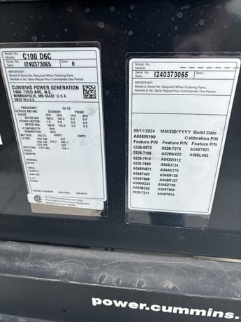 100 KW Cummins #C100D6C, Diesel Generator, 120/240 Volts, 1800 RPM, 400 amp main breaker, PowerCommand panel - Image 4