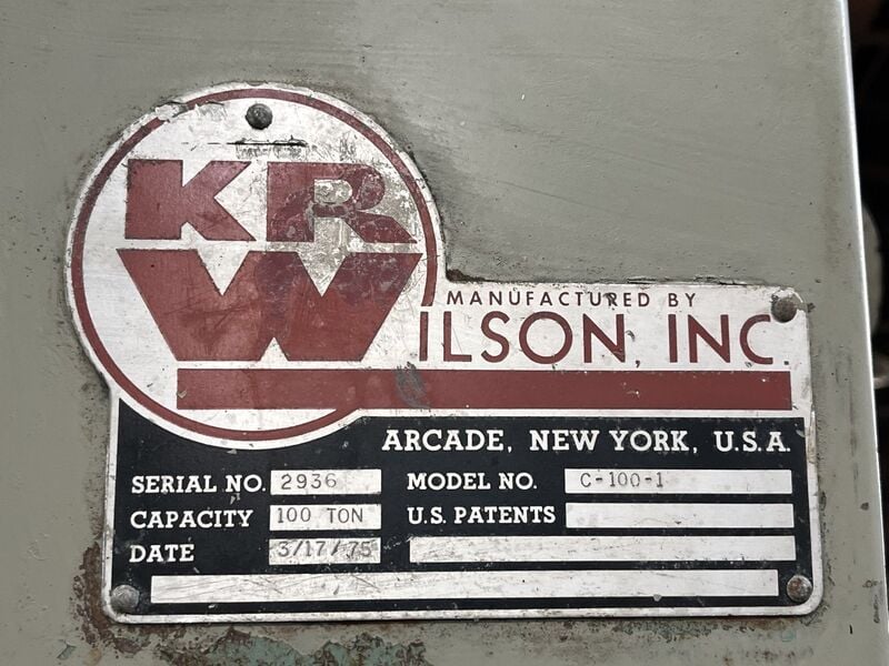 100 Ton, Wilson K.r. #C-100-1, C-frame hydraulic press, 16" stroke, 14" throat, 24" daylight, 10" Shut - Image 3