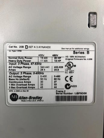 20 HP Allen-Bradley #20BD027A3AYNAND0, PowerFlex 700 Series B AC Drive, 480 Volts, 3PH - Image 4