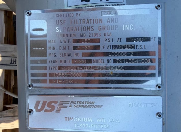 U.S. Filter Filtration #T941664-001, Liquid Filtration Vessel, 150 psi @ 200&deg;F, 2000 - Image 2