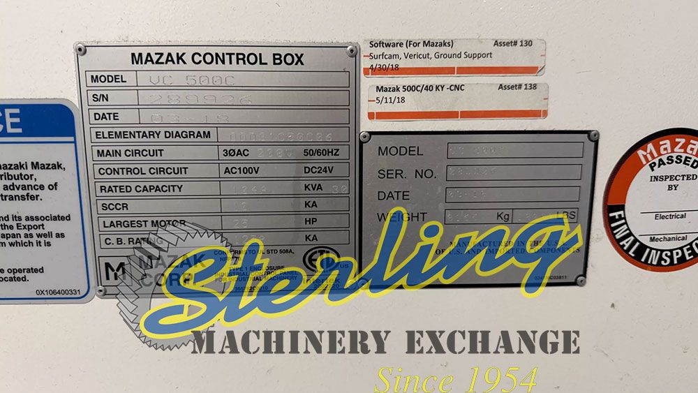 Mazak #VC-500C, 3" Axis CNC vertical machining center, 19" x 41" capacity, 2018 - Image 8