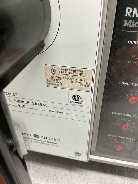 800 Amps, General Electric #TP88SZ, Power Break Circuit Breaker, 3 Pole, 600 VAC, RMS-9 Micro Versa Trip - Image 3