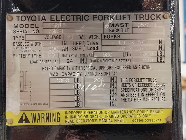 3000 lb. Toyota #6BPU15, Electric Order Picker, 48" forks, 204" lift height, 95" lowered mast, 24 Volt - Image 2