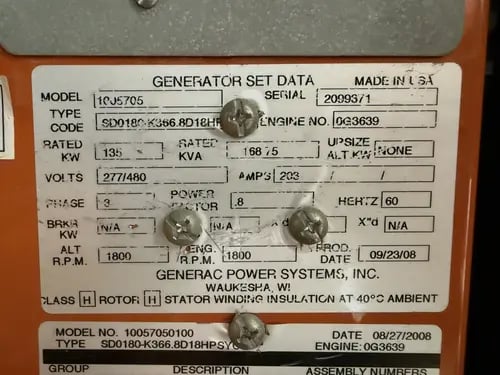 135 KW Generac #10J5705, diesel generator set, 277/480V., 3-Ph., 60 Hz, John Deere 6068HF485T engine, sound - Image 9