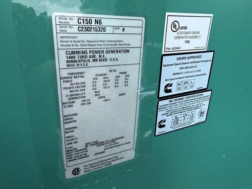 150 KW Cummins #C150-N6, natural gas generator set, 120/208V., 60 Hz, 1800 RPM, QSJ8.9G engine, 2281 hours - Image 7