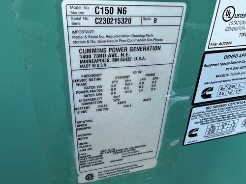 150 KW Cummins #C150-N6, natural gas generator set, 120/208V., 60 Hz, 1800 RPM, QSJ8.9G engine, 2281 hours - Image 8