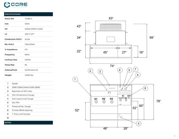 3000 kVA 24940GrdY/14400 Pri.480Y/277 Secondary, PAD, proCORE - Image 8