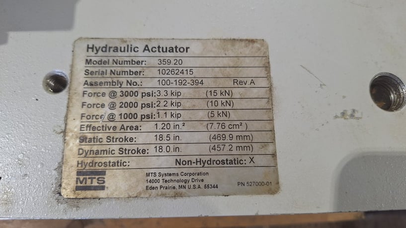 MTS #359.20 Hydraulic Actuator, 3.3 Kip, 15kN, 3000 Psi - Image 3