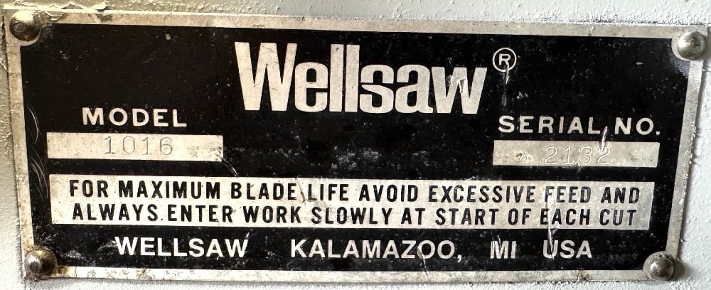 10" x 16" Wellsaw Horizontal Band Saw 1016, 50-275 FPM, 1" Blade, Coolant, 2 HP, Reconditioned - Image 8