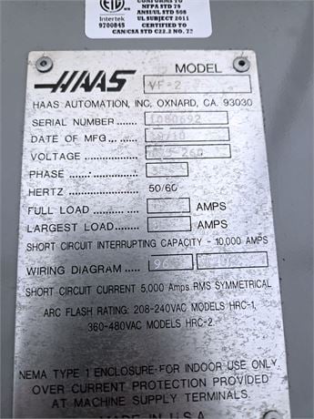 Haas #VF-2, CNC Vertical Machining Center, 30" X, 16" Y, 20" Z, 36" x 14" table, 20 HP, 8100 RPM, 20 - Image 9