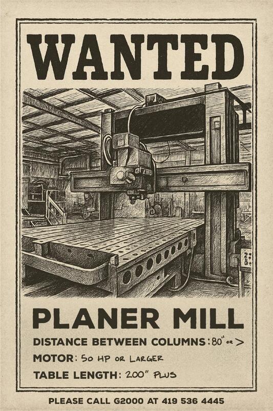 Planer Mill, 200" table length, 80" between columns, 50 HP - Image 1