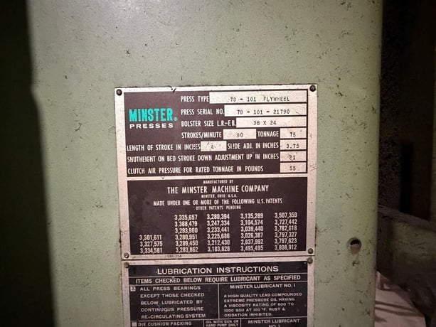 75 Ton, Minster #7D-101, Die-Namic OBI Press, 4" stroke, 21" shut height, 3.75" adjustment, 36" x 24" bed, 15 - Image 5