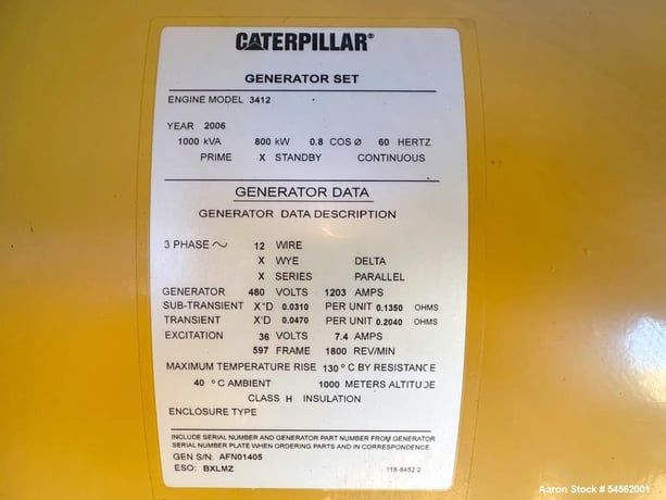 800 KW Caterpillar, Diesel Generator, #3412 engine, 480 Volts, 276 hours, 2006 - Image 10