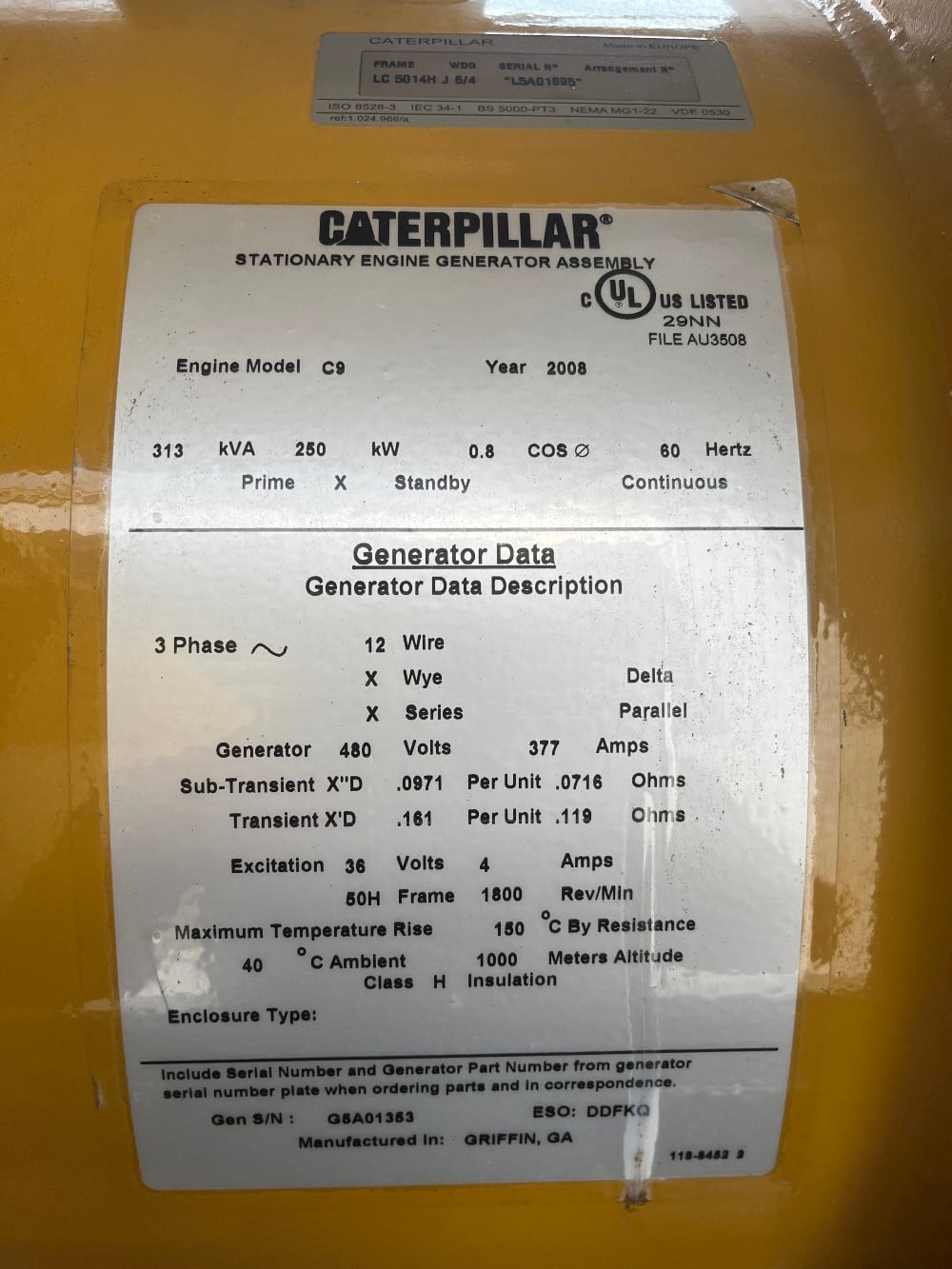250 KW Caterpillar #C9, diesel generator set, 277/480 Volts, 1800 RPM, 550 hours, weatherproof enclosure, 400 - Image 10