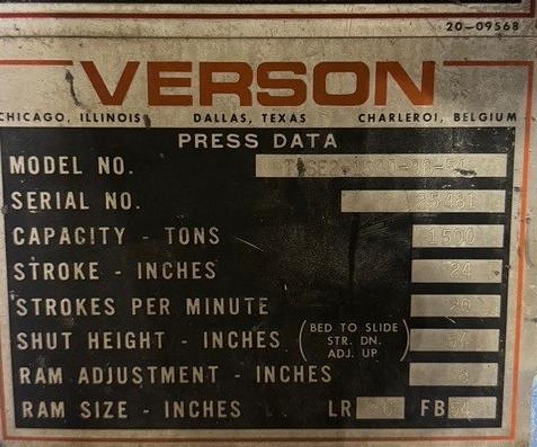 1500 Ton, Verson #T-SE2-1500-96-54, Transmat Straight Side Double Crank Press, 96" x54" Bed, 24" Stroke, 54" - Image 5