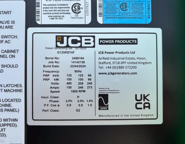 100 KW JCB #G125RST4F, diesel generator set, prime, trailer/enclosed, voltage selector switch, 3 hours, 2024 - Image 6