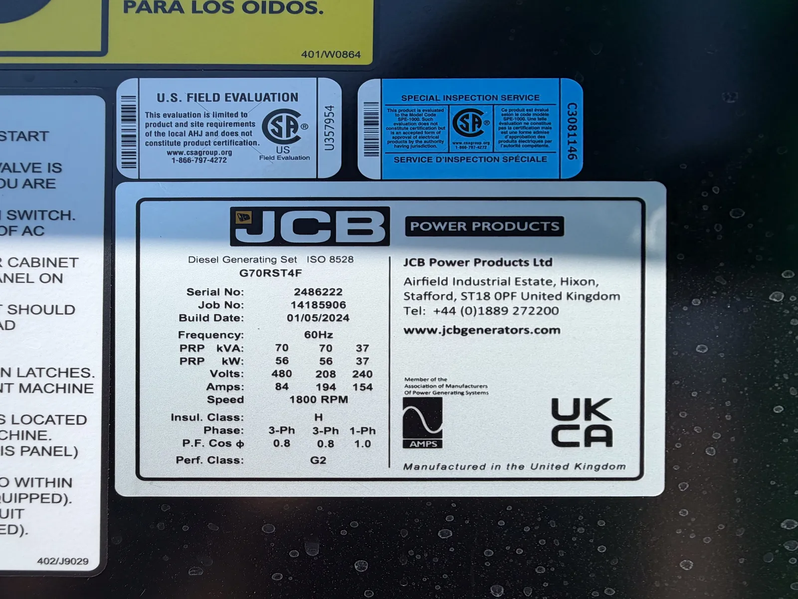 56 KW JCB #G70RST4F, diesel generator set, prime, trailer/enclosed, voltage selector switch, 3 hours, 2024 - Image 5