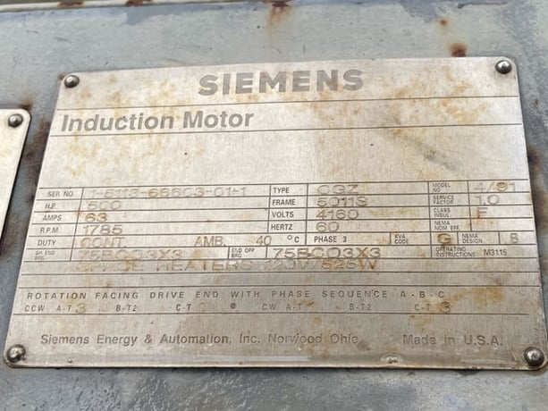 500 HP 1800 RPM Siemens, Frame 5011S, TEFC BB, 4160 Volts - Image 3