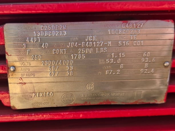 250 HP 1800 RPM U.S. Motors, Frame 449T, TEFC BB, 2300/4000 Volts - Image 2