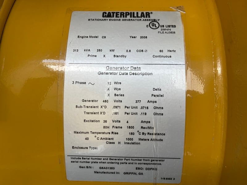 250 KW Caterpillar #C9, diesel generator set, 277/480 Volts, 550 hours, 1800 RPM, weatherproof enclosure, 400 - Image 6