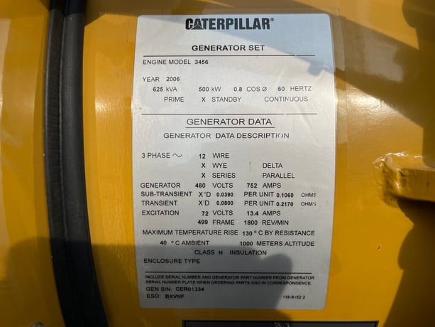 500 KW Caterpillar #3456, diesel generator set, 277/480 Volts, 700 hours, 1800 RPM, open skid, 300 gal. - Image 9
