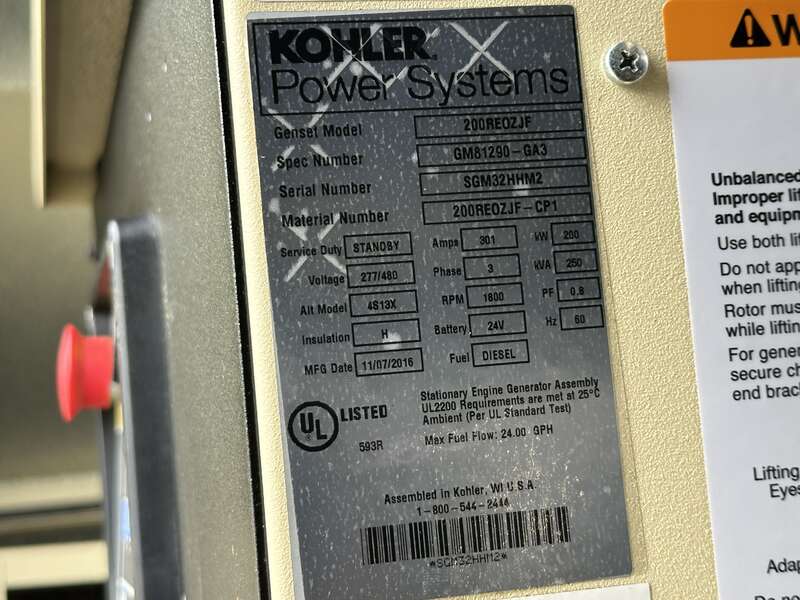 200 KW Kohler #200REOZJF, diesel generator set, 277/480 Volts, 108 hours, 315 HP @ 1800 RPM, John Deere - Image 10