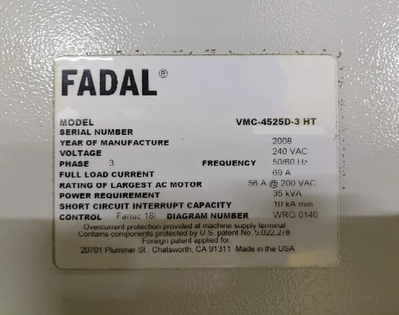 Fadal #VMC-4525D-3HT, CNC Vertical Machining Center, 45" X, 25" Y, 24" Z, 30 HP, 10,000 RPM, CAT 40, 24 - Image 7